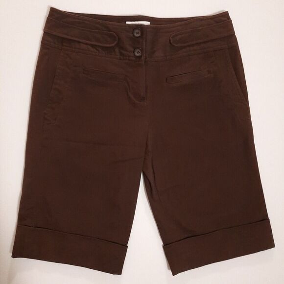 DressBarn Bermuda Chino Midi Shorts SZ 6 Mid-Rise Stretch Cotton Brown Pockets - Picture 1 of 11